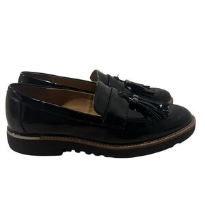 Franco Sarto Carney Tassel Loafer Faux Patent Black Chunky Sole Sz 9.5 M